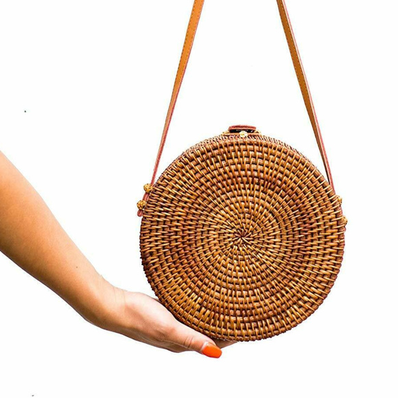 ATTA WOVEN ROUND CROSSBODY BAG REAL LEATHER - Picture 5 of 7